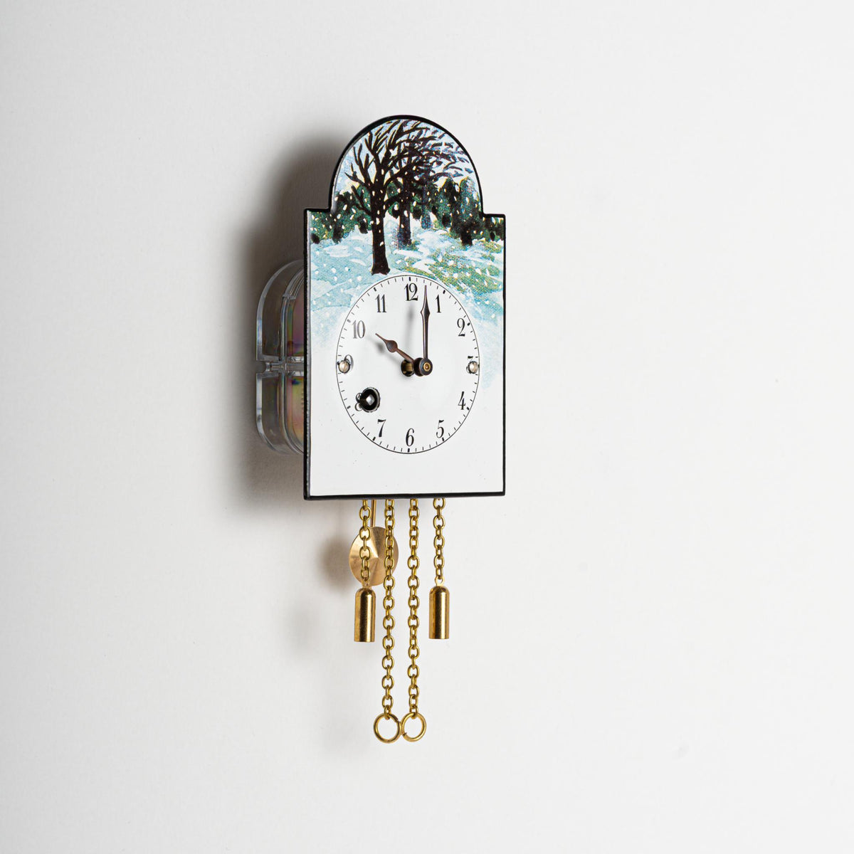 Wanduhr "Winter", Bogenschild aus Emaille, Maße: 100 x 65 mm, Siebentagewerk