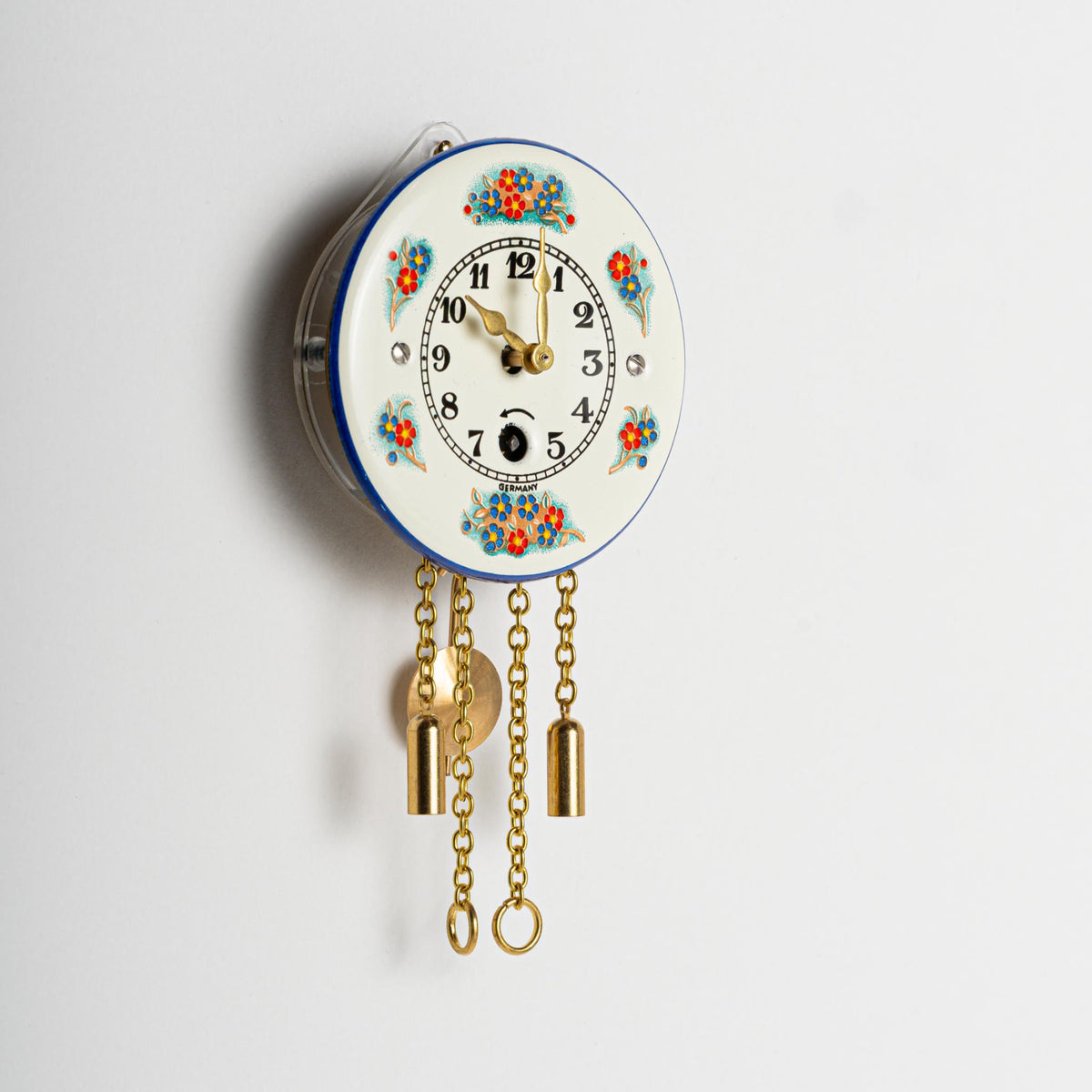 Wanduhr "Vergissmeinnicht", rund Ø 64mm, Emailleschild, Eintagewerk