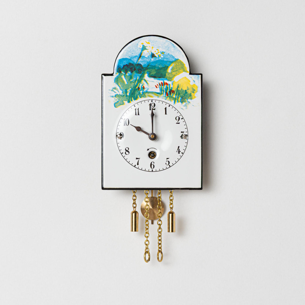 Wanduhr "Frühling", Bogenschild aus Emaille, Maße: 100 x 65 mm, Eintagewerk