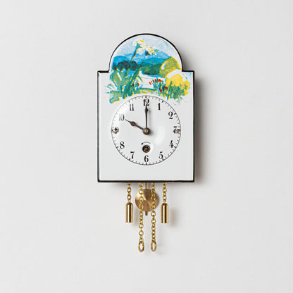 Wanduhr "Frühling", Bogenschild aus Emaille, Maße: 100 x 65 mm, Eintagewerk
