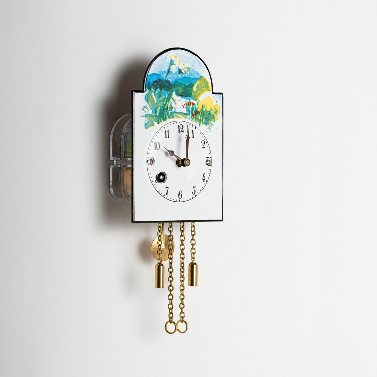 Wanduhr "Frühling", Bogenschild aus Emaille, Maße: 100 x 65 mm, Siebentagewerk