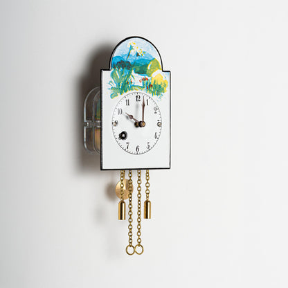 Wanduhr "Frühling", Bogenschild aus Emaille, Maße: 100 x 65 mm, Siebentagewerk