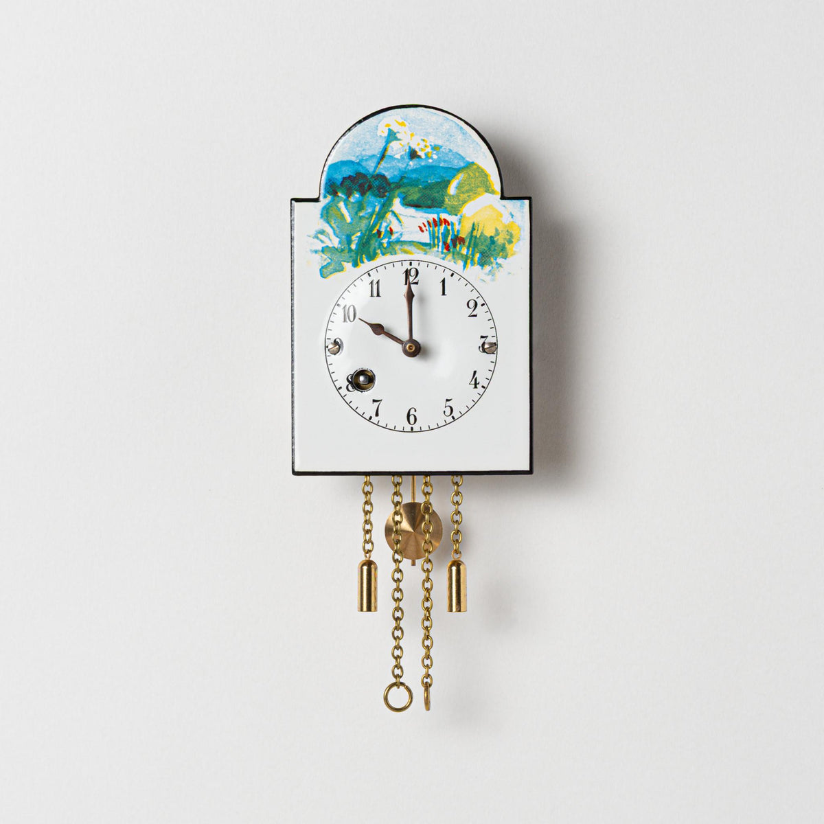 Wanduhr "Frühling", Bogenschild aus Emaille, Maße: 100 x 65 mm, Siebentagewerk