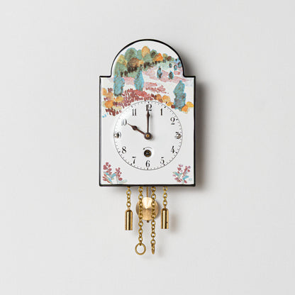 Wanduhr "Herbst", Bogenschild aus Emaille, Maße: 100 x 65 mm, Eintagewerk