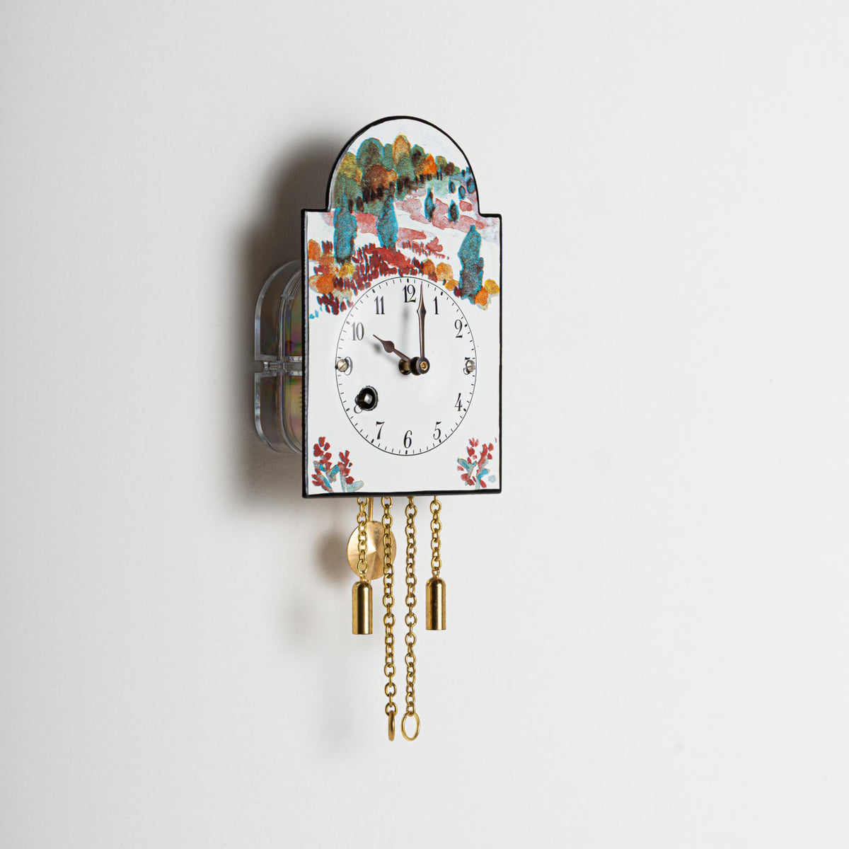 Wanduhr "Herbst", Bogenschild aus Emaille, Maße: 100 x 65 mm, Siebentagewerk