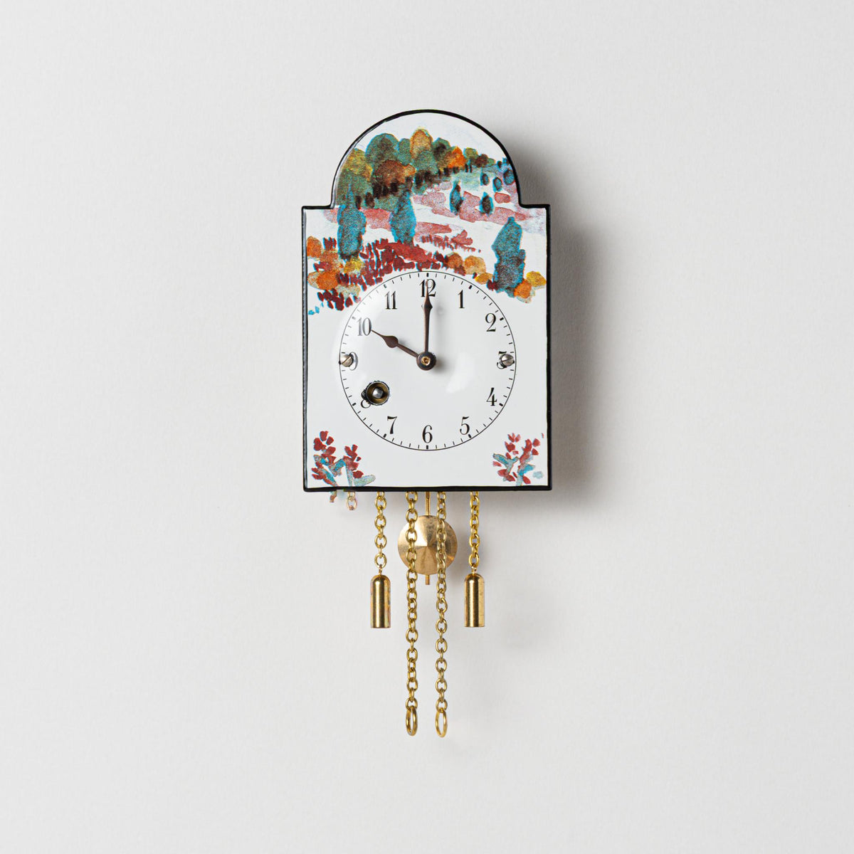 Wanduhr "Herbst", Bogenschild aus Emaille, Maße: 100 x 65 mm, Siebentagewerk