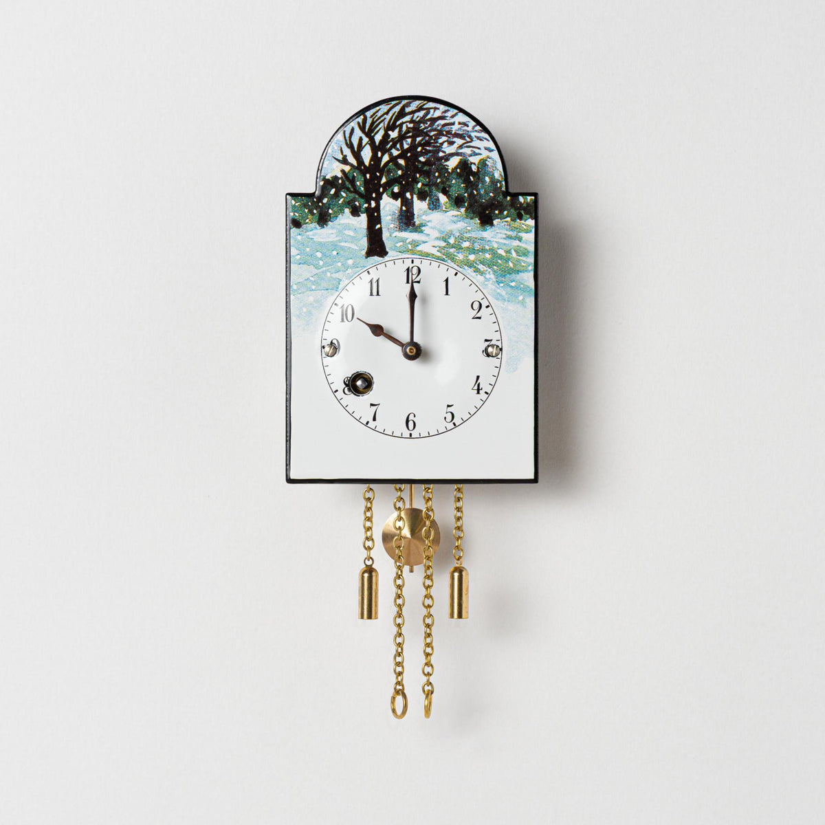 Wanduhr "Winter", Bogenschild aus Emaille, Maße: 100 x 65 mm, Siebentagewerk