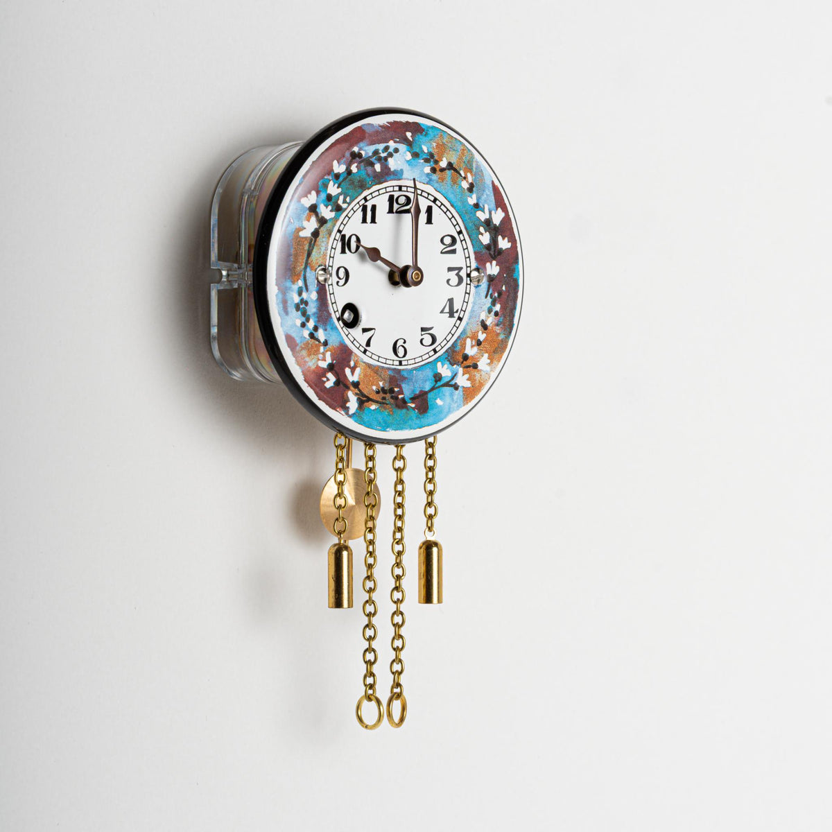 Wanduhr "Blütenkranz",  rund Ø 75 mm, Emailleschild, Siebentagewerk