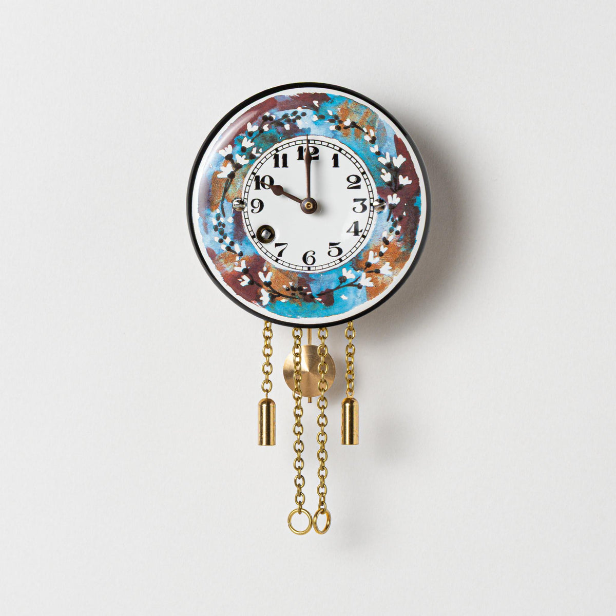 Wanduhr "Blütenkranz",  rund Ø 75 mm, Emailleschild, Siebentagewerk