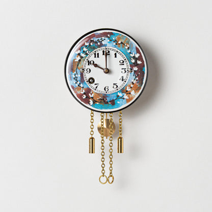 Wanduhr "Blütenkranz",  rund Ø 75 mm, Emailleschild, Siebentagewerk