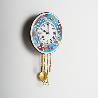 Wanduhr "Blütenkranz",  rund Ø 100 mm, Emailleschild, Siebentagewerk