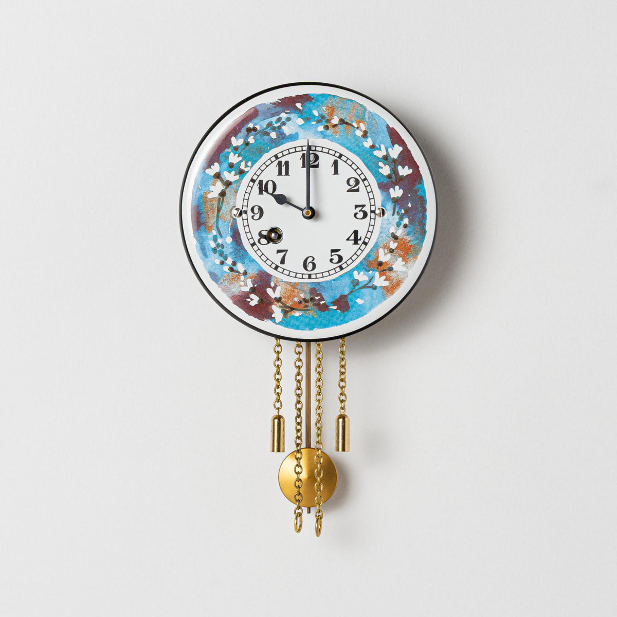 Wanduhr "Blütenkranz",  rund Ø 100 mm, Emailleschild, Siebentagewerk