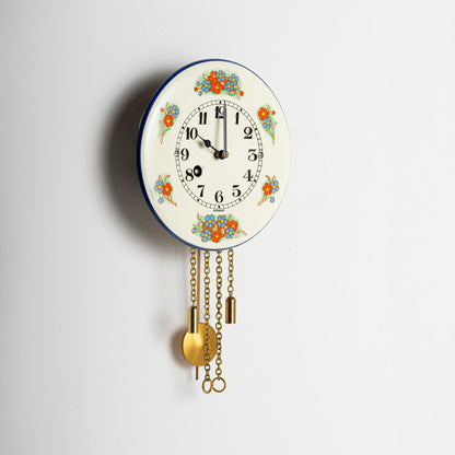 Wanduhr "Vergissmeinnicht",  rund Ø 100mm, Emailleschild, Siebentagewerk