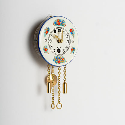 Wanduhr "Vergissmeinnicht",  rund Ø 64mm, Emailleschild, Eintagewerk