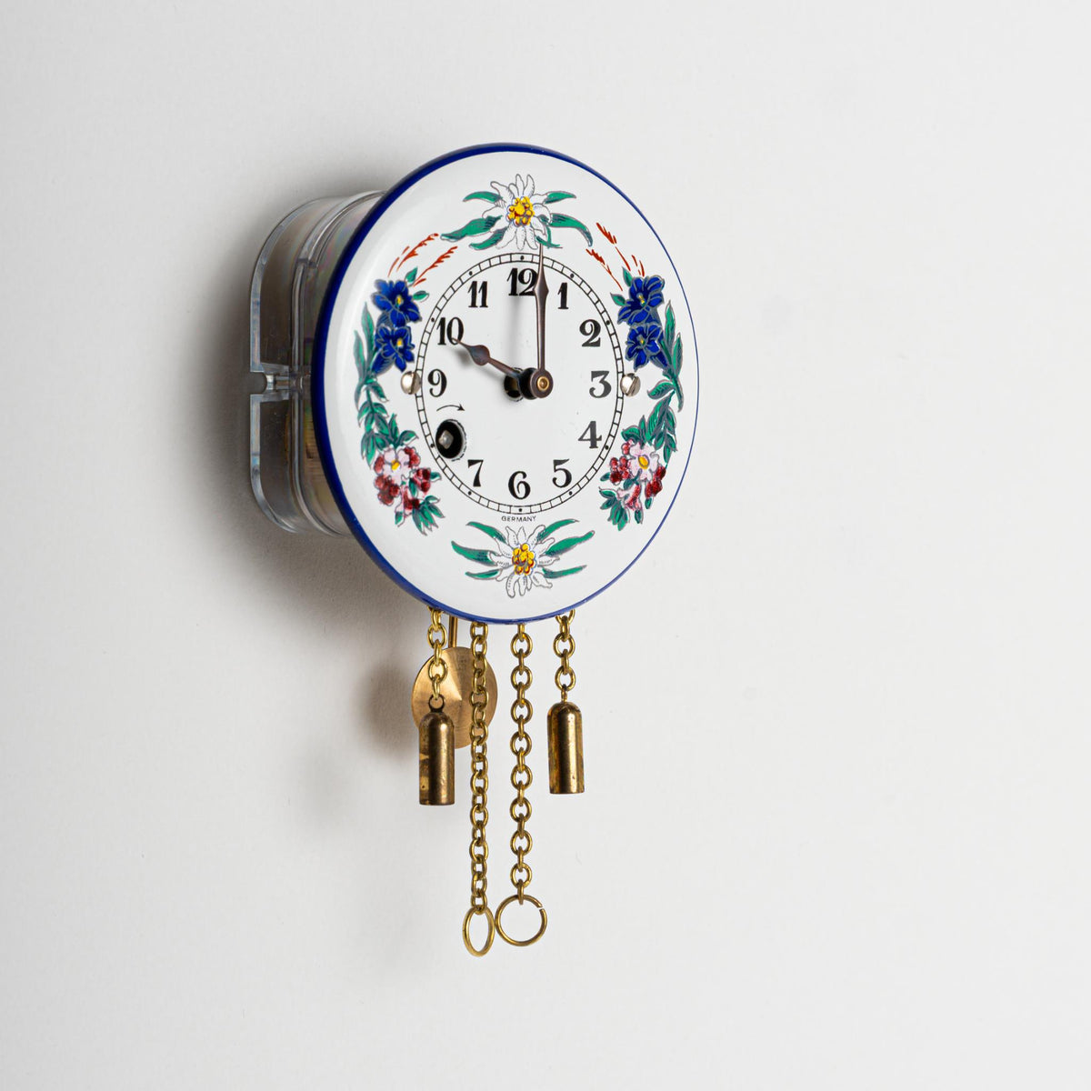 Wanduhr "Alpenblumen",  rund Ø 75mm, Emailleschild, Siebentagewerk