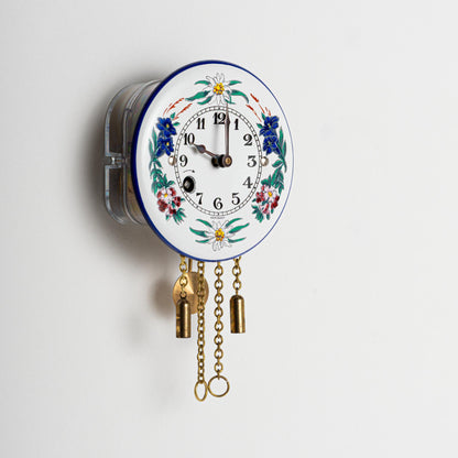 Wanduhr "Alpenblumen",  rund Ø 75mm, Emailleschild, Siebentagewerk