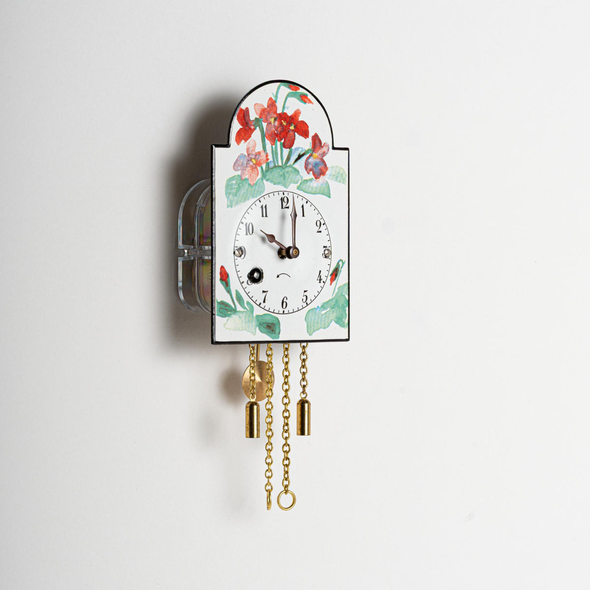 Wanduhr "Veilchen", Bogenschild aus Emaille, Maße: 100 x 65 mm, Siebentagewerk