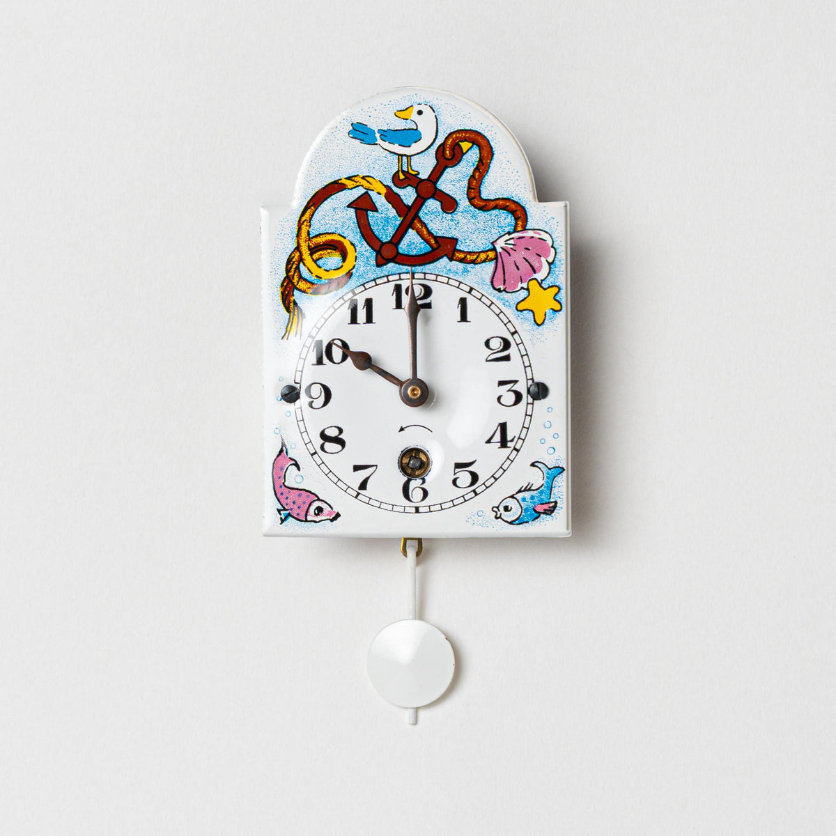 Wanduhr "Möwe",  Bogenschild aus Emaille, Maße: 50 x 75 mm, Eintagewerk