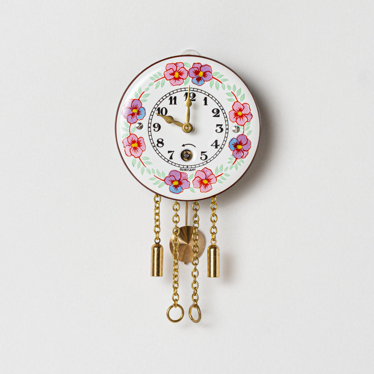 Wanduhr "Stiefmütterchen",  rund Ø 64mm, Emailleschild, Eintagewerk
