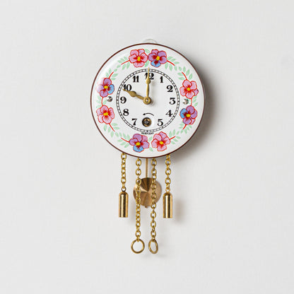 Wanduhr "Stiefmütterchen",  rund Ø 64mm, Emailleschild, Eintagewerk