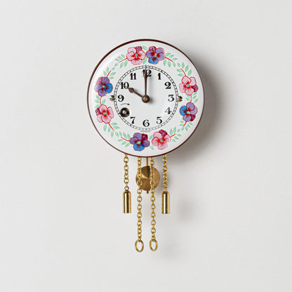 Wanduhr "Stiefmütterchen",  rund Ø 75mm, Emailleschild, Siebentagewerk