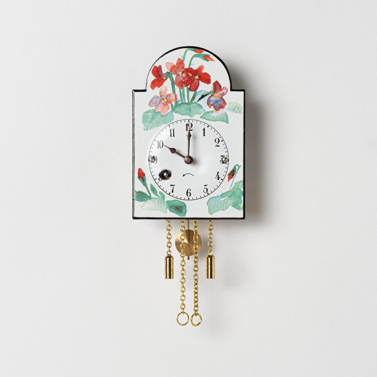 Wanduhr "Veilchen", Bogenschild aus Emaille, Maße: 100 x 65 mm, Siebentagewerk
