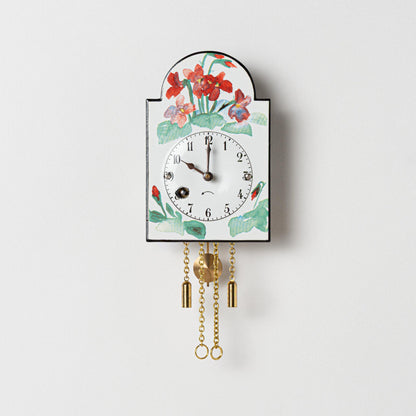 Wanduhr "Veilchen", Bogenschild aus Emaille, Maße: 100 x 65 mm, Siebentagewerk