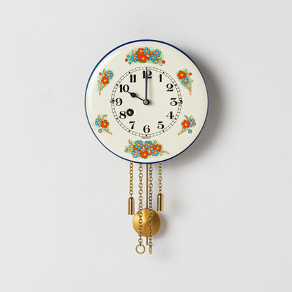 Wanduhr "Vergissmeinnicht",  rund Ø 100mm, Emailleschild, Siebentagewerk