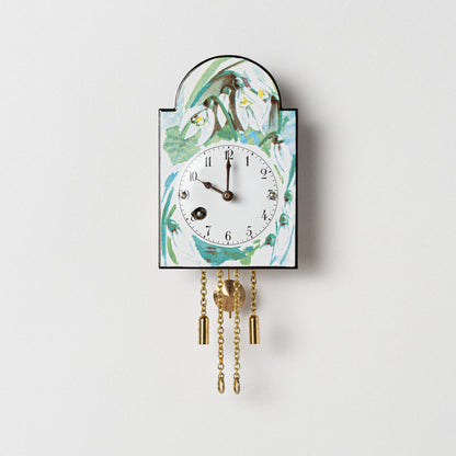 Wanduhr "Schneeglöckchen", Bogenschild aus Emaille, Maße: 100 x 65 mm, Siebentagewerk