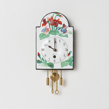 Wanduhr "Veilchen", Bogenschild aus Emaille, Maße: 100 x 65 mm, Eintagewerk