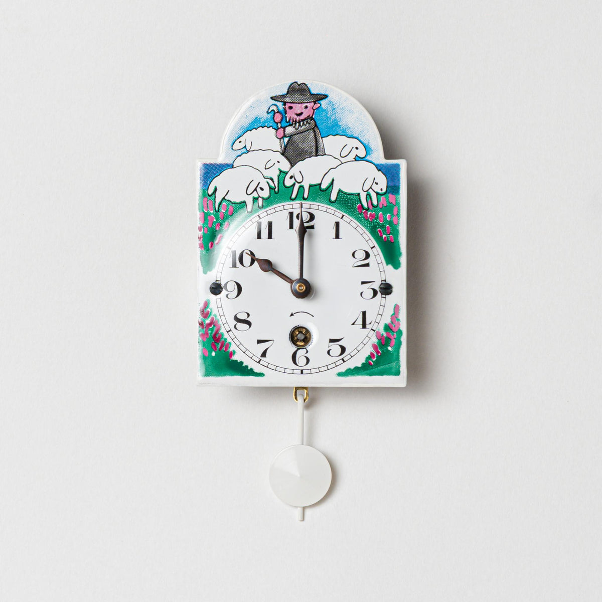 Wanduhr "Schäfer", Bogenschild aus Emaille, Maße: 50 x 75 mm, Eintagewerk