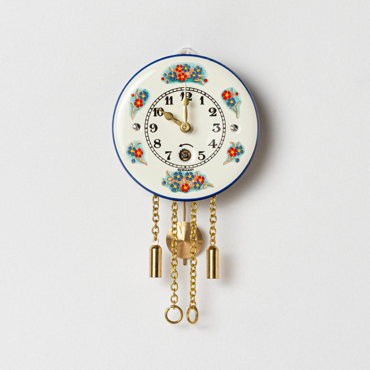 Wanduhr "Vergissmeinnicht",  rund Ø 64mm, Emailleschild, Eintagewerk