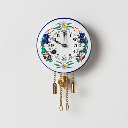 Wanduhr "Alpenblumen",  rund Ø 75mm, Emailleschild, Siebentagewerk