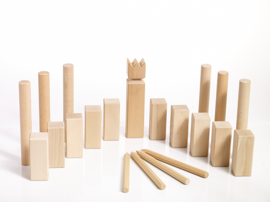 Kubb-Spiel, Buche massiv - Sonderedition mit Upcyclingtasche
