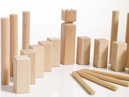 Kubb-Spiel, Buche massiv - Sonderedition mit Upcyclingtasche