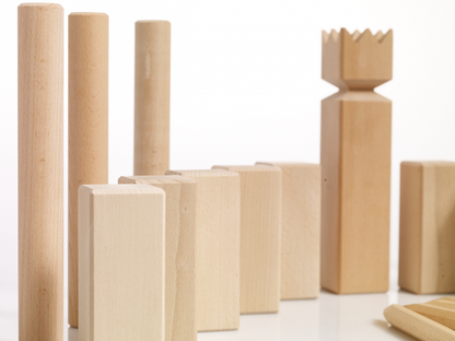 Kubb-Spiel, Buche massiv - Sonderedition mit Upcyclingtasche
