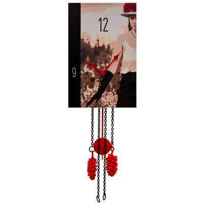 Wanduhr "Sarah mit Handschuh", rechteckig, Holzschild, Siebentagewerk