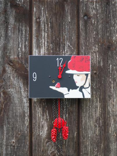 Wanduhr "Selina", rechteckig, Holzschild, Siebentagewerk