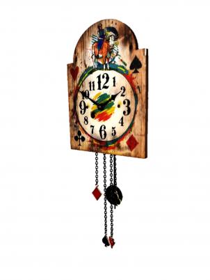 Wanduhr "Kuh und Bäuerin", Schottenschild, Holzschild, Siebentagewerk