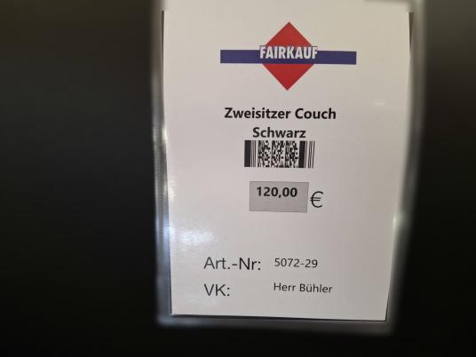 Zweisitzer Couch Schwarz 